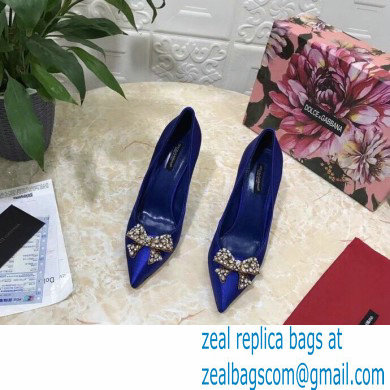 Dolce & Gabbana Heel 10.5cm Satin Pumps Blue with Crystal Bow 2021